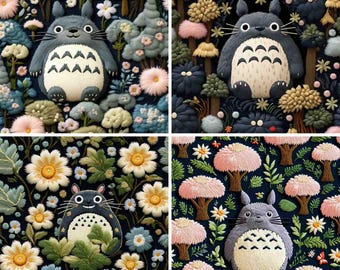Ghibli Embroidery Pattern Inspired Clipart 7 JPG Patterns, Japanese Anime Character Art, , Digital Download