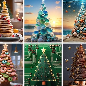 Whimsical Christmas Tree Clipart 25 JPG Digital Images, for Journaling, Scrapbooking, Card Making, Mixed Media, Digital Download