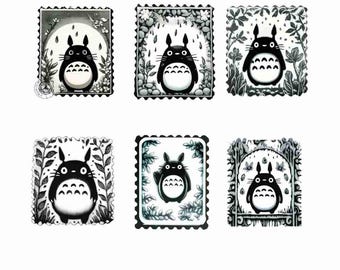 Studio Ghibli Totoro Stamp Inspired Clipart 11 JPG PNG Patterns, Japanese Anime Character Art, Digital Download