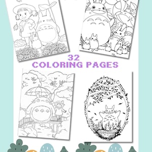 32 PRINTABLE Coloring page, Bundle, Studio Ghibli Totoro, JPG PDF Printable, Gift, Kids, Digital Art