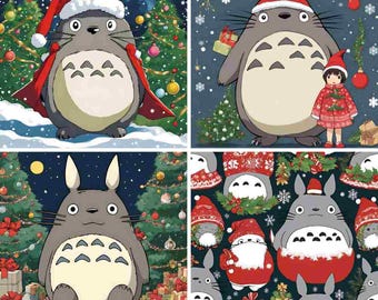 Studio Ghibli Christmas Inspired Clipart 16 Digital Papers, Japanese Anime Character Art, for Journaling, Scrapbooking, Digital Download
