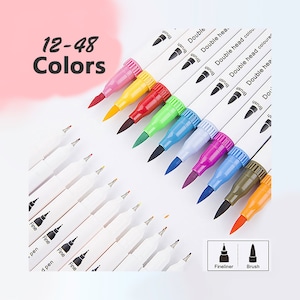 Pennelli per penna artistica a doppia punta a base d'acqua - Colori assortiti (12 pezzi/24 pezzi/36 pezzi/48 pezzi)