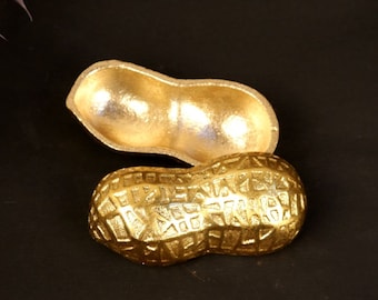 Box empty-pockets peanut flak tree aluminum vintage cast aluminum, gold , peanut nut  box trinket