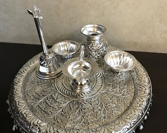 German Silver Pooja Thali Set | Diwali Gift, Home Decor (11 Inch)