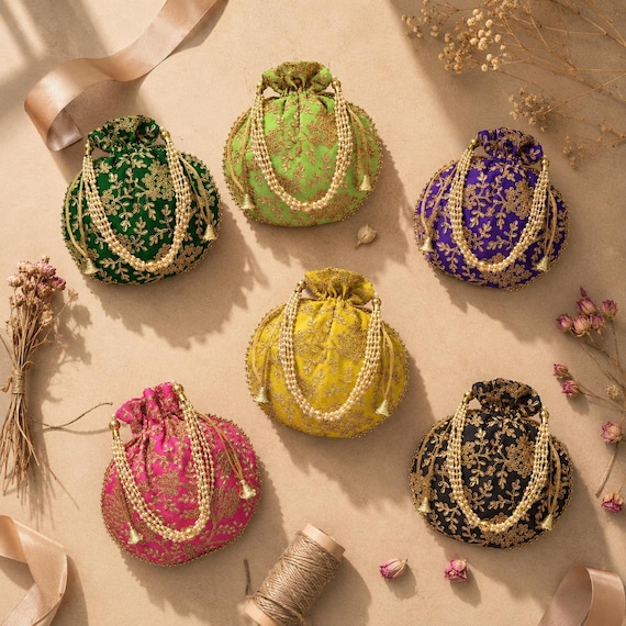 Wholesale Lot 200 Pcs Indian Handmade Potli Bags |Boho Silk Drawstring Pouch ,Ethnic Wedding Favor Bags | Bulk Gift Bags |Bridal Party Favor