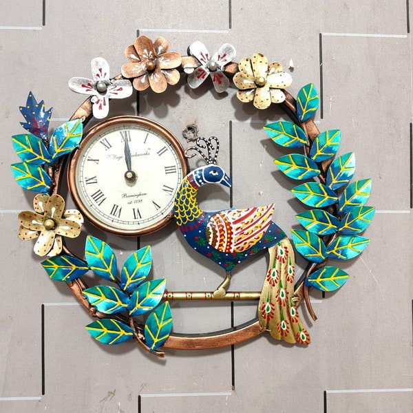 Multicolour Metal Wall Hanging Peacock Clock | Wall Hanging Clock | Wall Clock Unique | Wall Art | Wall Decor