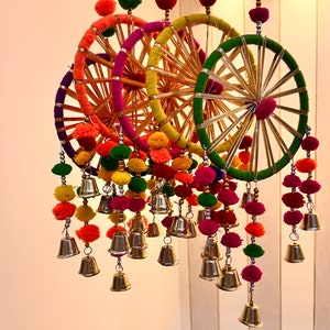 50 Pc SALE ON | Multicolor Indian Dream catchers Indian Wedding Decoration, Mehndi Decor, Party Backdrop, pom pom, Gota Hangings ,