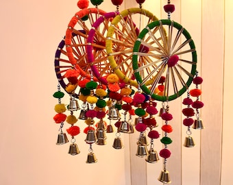 50 Pc SALE ON | Multicolor Indian Dream catchers Indian Wedding Decoration, Mehndi Decor, Party Backdrop, pom pom, Gota Hangings ,