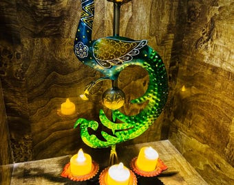 Handgemachter Metall Pfau Teelichthalter | Ethnische indische Wohnkultur | Festliches Diwali Tischdekoration | Traditioneller Kerzenständer Geschenk