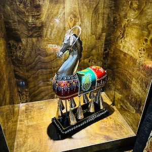 Handmade Colorful Metal Horse Statue Indian Folk Art Rajasthani Hand Painted Horse Figurine Ethnic Home Decoration Unique Gift for Art Lover