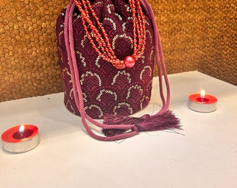 Broderad paljett-potliväska | Traditionell indisk bröllopsgåva
