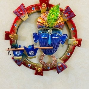 Shree Krishna with Flute Ring Wall Hanging Metal Wall Art, Wall Decor Krishna Wall  Frame, Home Decor, Krishna Wall Art for Home,Round Frame
