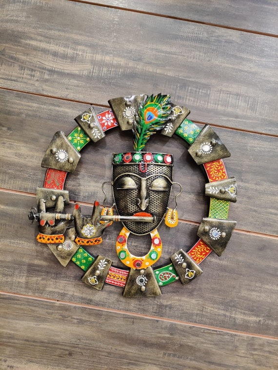 KRISHNA Bhagwan Circle Wrought Iron Wall Hanging Krishna Wall Etsy