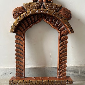 Traditional Wooden Peacock Jharokha Rajasthani Style Hand-Carved Wooden Jharokha Wall Decor Wall Mounted | Traditional Indian Wall Frame