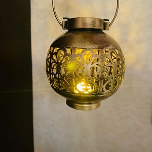 Vintage Brass Hanging Lantern with Intricate Cutout Design |  Candle Holder | Antique Decorative Lantern for Decor,Wedding,Festive Lighting