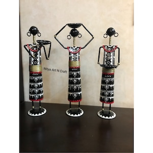 Wrought Iron Musician men Showpiece Indian Sitting Decorative Traditional Statue Figurine Rajasthani lady | Set Of 3