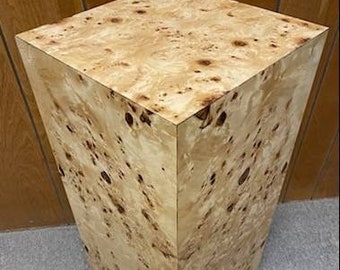 One of a Kind Burl Wood Cube Pedestal End Table Geometric Cube Side Table Modern Furniture Made in USA