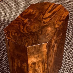 Custom Made to Order Burl Wood Stretched Octagon Pedestal End Table Cube Side Table Modern Furniture Made in USA