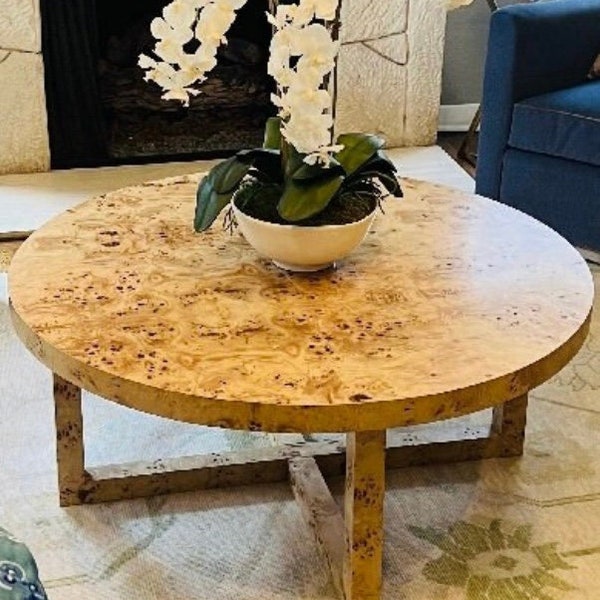 Custom Made to Order Genuine Burl Wood Round Coffee Table 1970s Accent Table Contemporary Mid Century Modern Furniture Made in USA