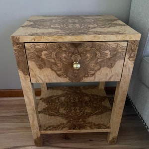 Custom Made to Order Burl Wood Storage Cabinet Nightstand End Table Side Table Record Cabinet Made in USA