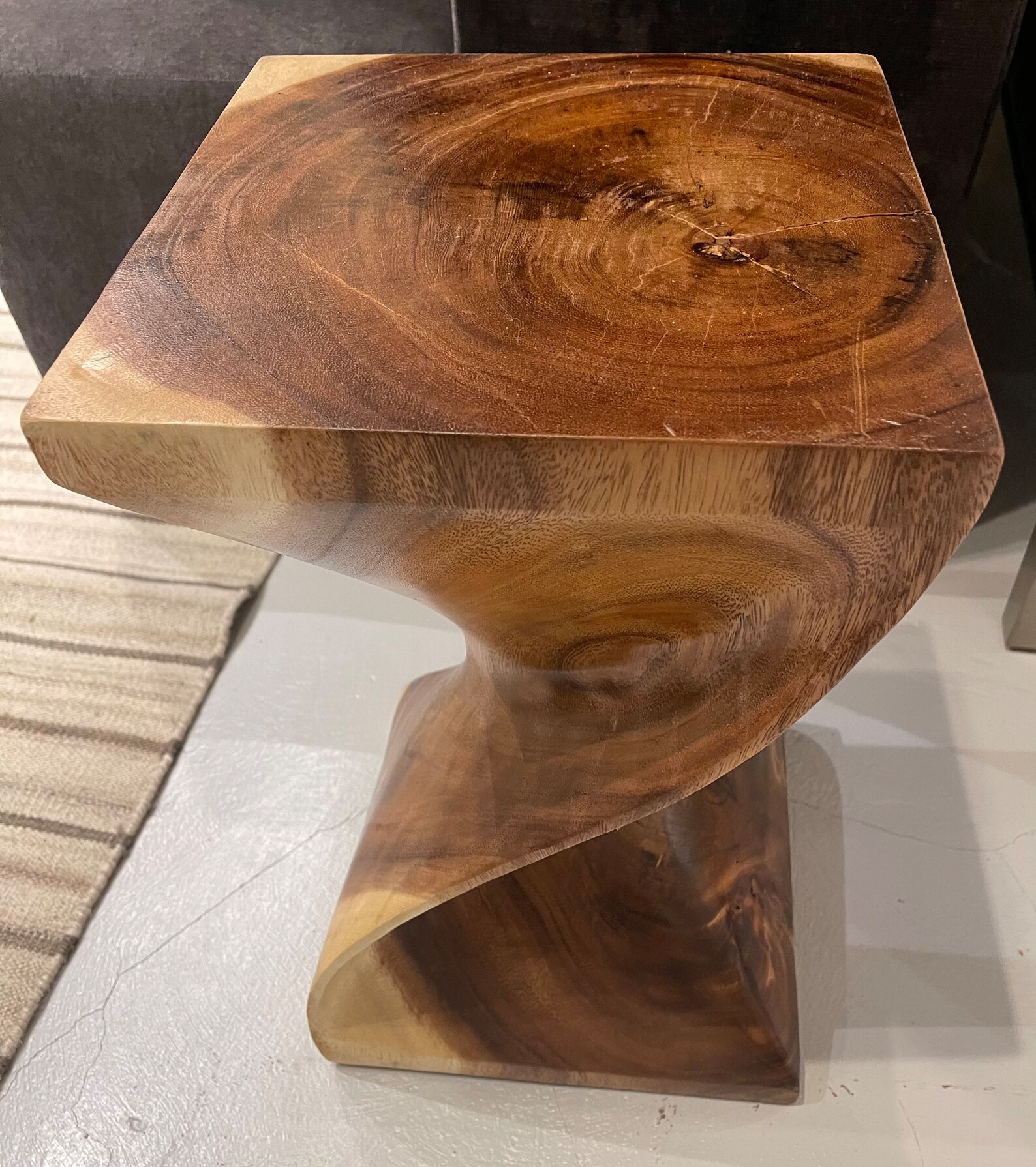 Teak Twist Pedestal Twisted End Table Teak Plant Stand Modern Furniture ...