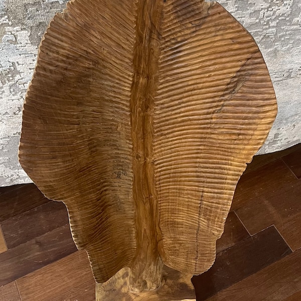 Wood Carving Teak Root Leaf Sculpture Teak Driftwood Art Teak Decor