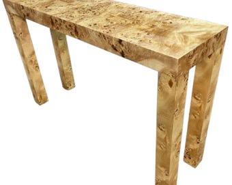 Custom 74 x 22 x 32 Tall Honey Burl Wood Parsons Console Table Made in USA