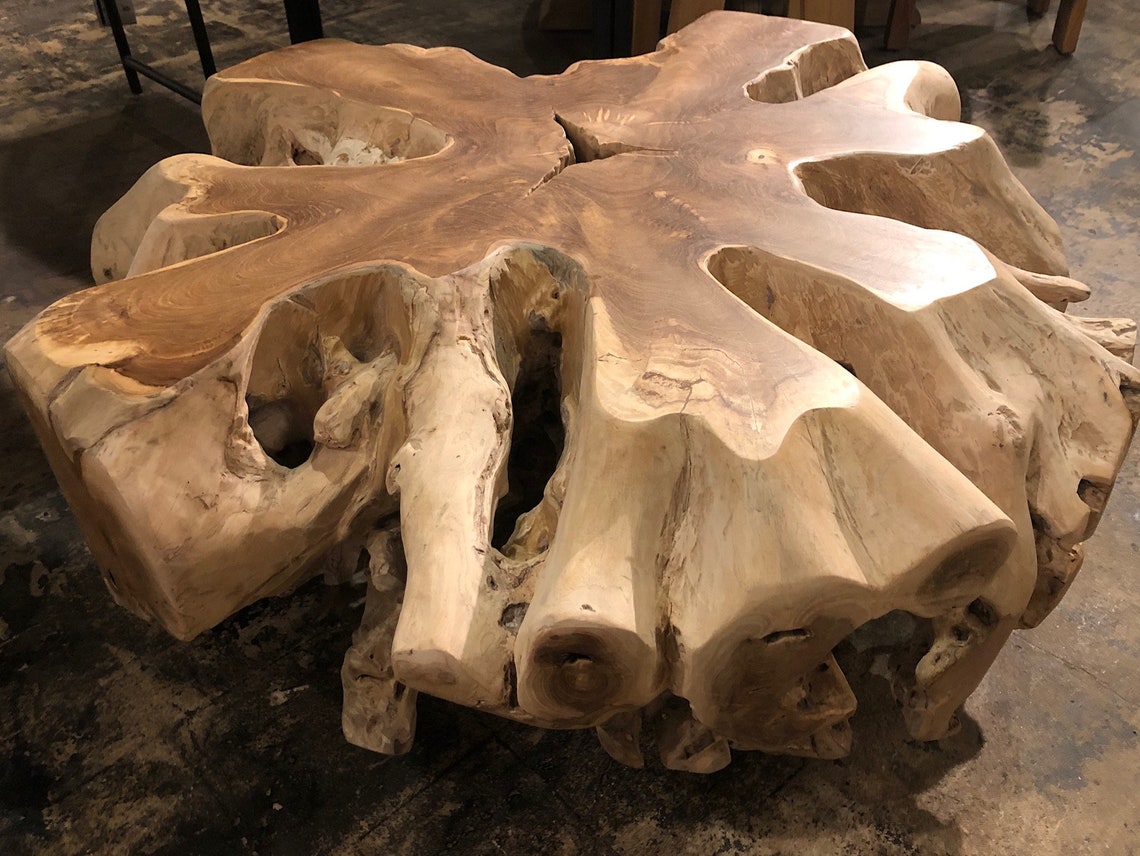Large Round Teak Root Coffee Table Live Edge Teak Driftwood Etsy