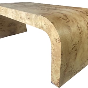 Custom Made to Order Genuine Burl Wood Waterfall Coffee Table Modern Cocktail Table Contemporary Furniture Made in the USA