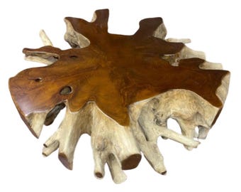 Extra Large Round Teak Root Coffee Table, Driftwood Accent