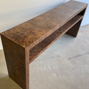 Custom Made to Order Genuine Burl Wood Console Table Modern Sofa Table Contemporary Furniture Made in the USA