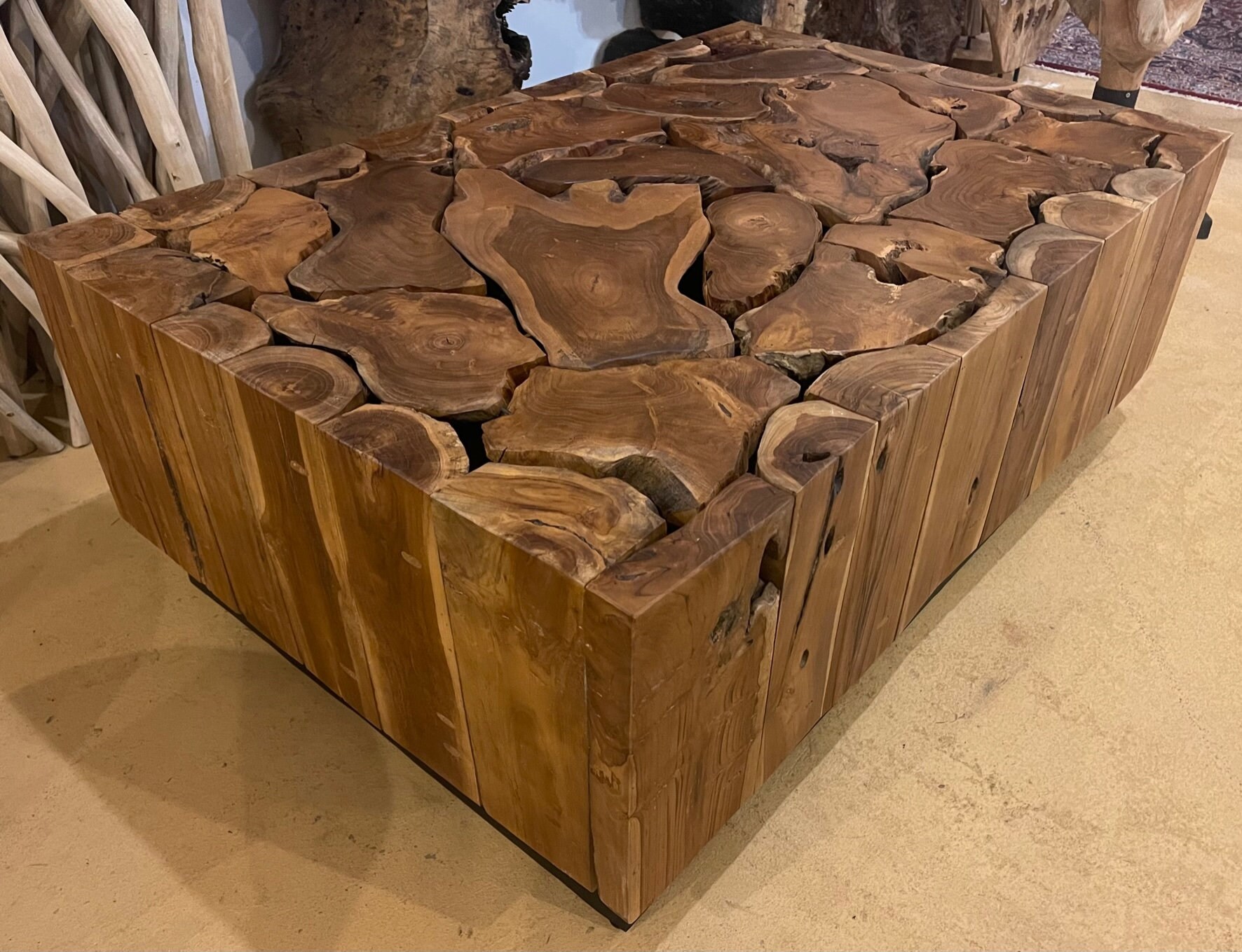 Large Teak Tree Slice Teak Root Coffee Table Monkey Pod Driftwood Accent Table Teak Furniture Etsy