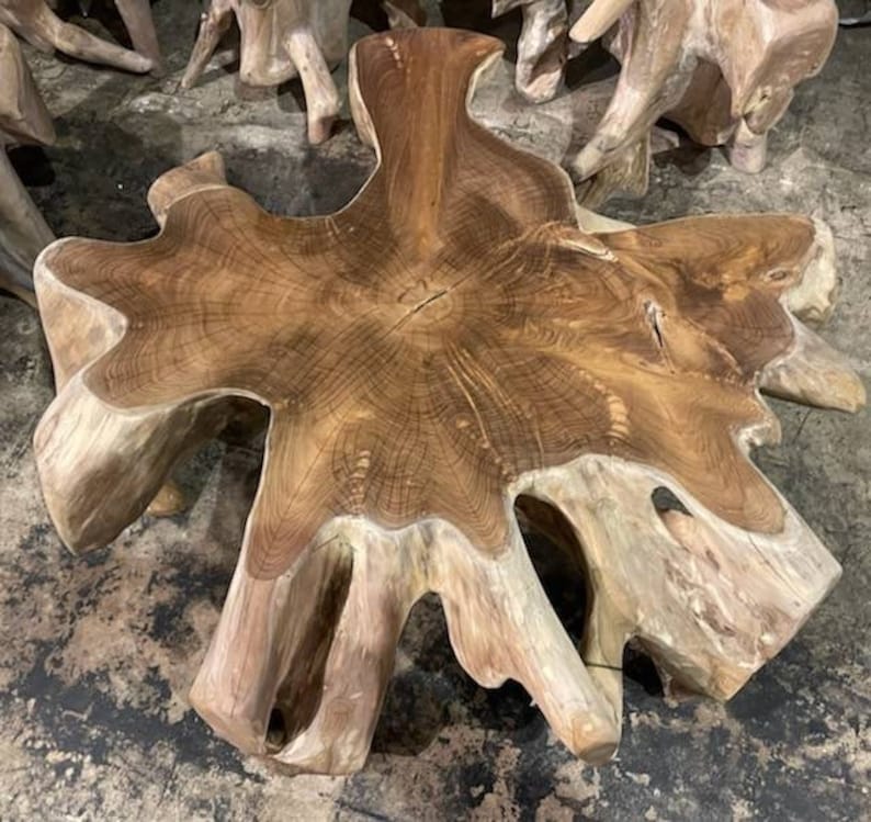 Large Round Teak Root Coffee Table Live Edge Teak Driftwood Etsy