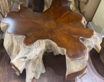 Medium Round Exotic Teak Root Coffee Table Live Edge Teak Driftwood ...