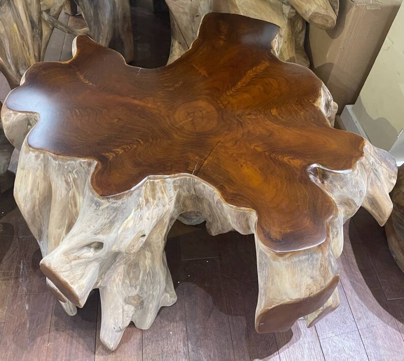 Round Teak Root Coffee Table Teak Driftwood Accent Table Teak Etsy