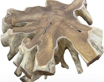 Extra Large Teak Root Coffee Table: Live Edge Driftwood Accent