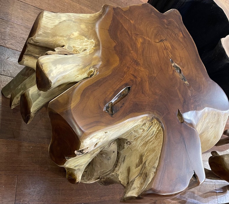 Round Teak Root Coffee Table Teak Driftwood Accent Table Teak Etsy