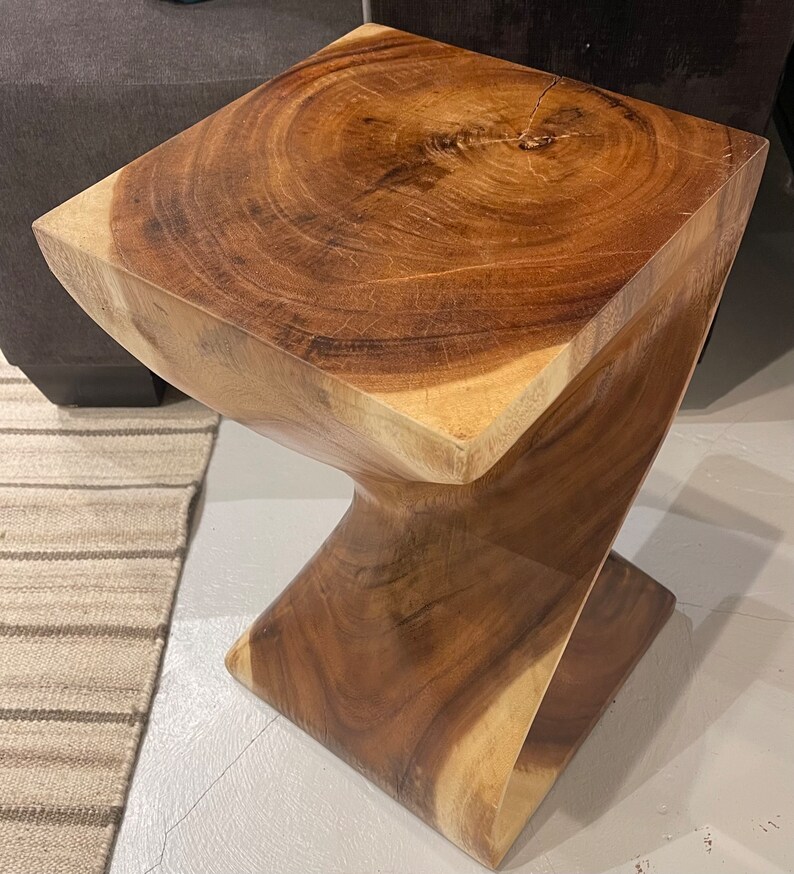 Teak Twist Pedestal Twisted End Table Teak Plant Stand Modern Furniture Etsy