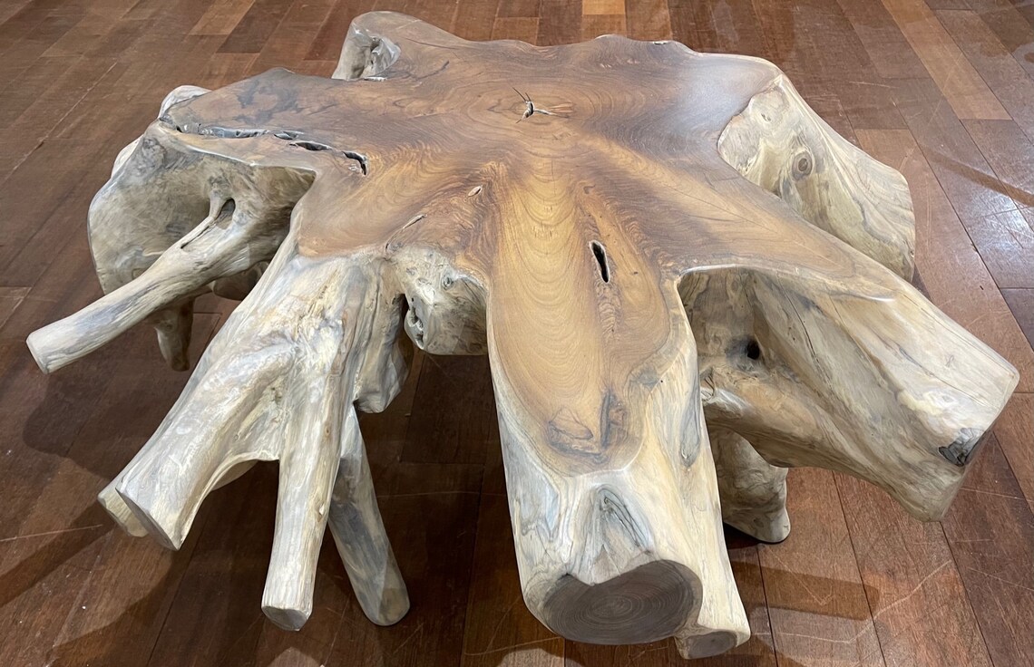 Large Round Teak Root Coffee Table Live Edge Teak Driftwood Etsy
