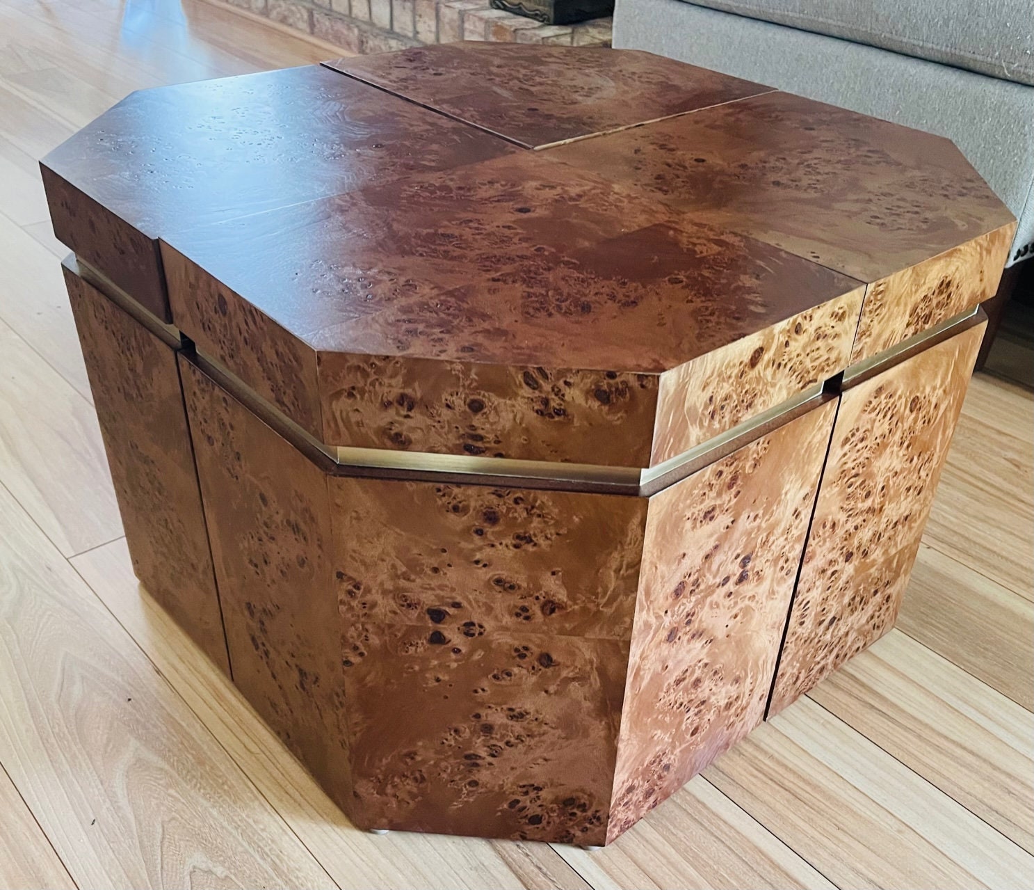 Set of 4 Custom Made to Order Burl Wood Cube Coffee Table Bases End