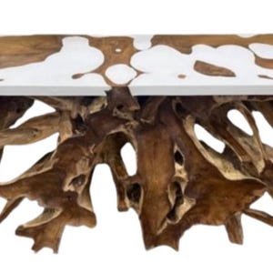 Live Edge Teak Root Console Table: Epoxy Resin Sofa Table