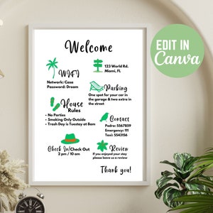 Airbnb Welcome Poster, Vacation Rental Sign, Beach House Rules Template, Guest Arrival Poster Printable ,VRBO Info Sheet Printable Canva