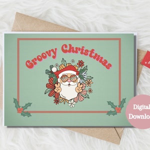 Cartão de Natal bacana, Natal dos anos 70, cartão para impressão, cartão 7x5, download instantâneo, cartão vintage de férias, cartão de natal retrô, cartão de natal divertido