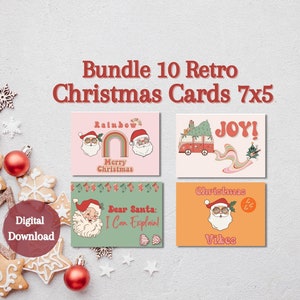 Assorted Christmas hippie Cards, Groovy 5x7 christmas cards, a5 xmas cards,Digital Download, festive Printable Cards, vintage Christmas 2022
