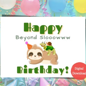 Carte d'anniversaire tardive tortue paresseux et escargot, carte d'anniversaire tardive, téléchargement instantané, imprimable 7 x 5 pouces, carte d'anniversaire tardive drôle, anniversaire lent