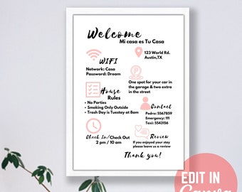 Airbnb Welcome Sign,Guest Arrival Printable Poster,House Rules Canva Template,Vacation Rental Posters,Welcome Guide Airbnb,Info Sheet Rental