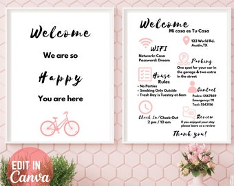 Airbnb Welcome Sign,Guest Arrival Printable Poster,House Rules Canva Template,Vacation Rental Posters,Welcome Guide Airbnb,Info Sheet Rental