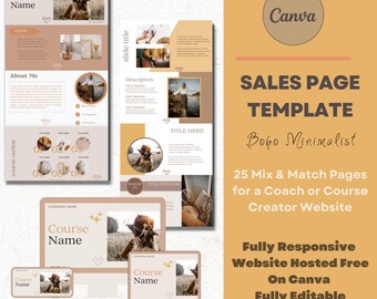 Boho Minimalist Sales Page Canva Template,Online Course Creators,Coaches Websites,Services or Products Sales Page,Sales Funnel template