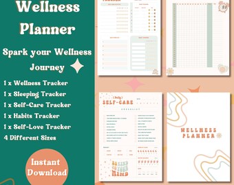 Groovy Wellness Planner,Printable Sleeping Tracker, Habits Tracker, Self-Care Tracker,Instant Download,Letter,A4,A5 & HP Classic Printable