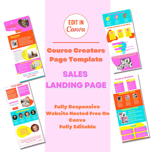 Vetgedrukte verkoopbestemmingspagina Canva, bewerkbare creatieve trechterverkooppagina, sjabloon voor online cursuslancering, sjabloon voor het maken van websitecursussen voor Canva